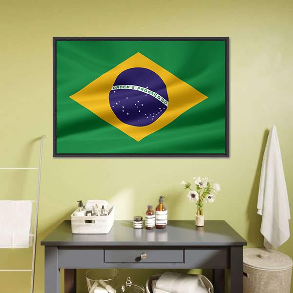 Flag Of Brazil Canvas Wall Art-1 Piece-Floating Frame-24" x 16"-Tiaracle