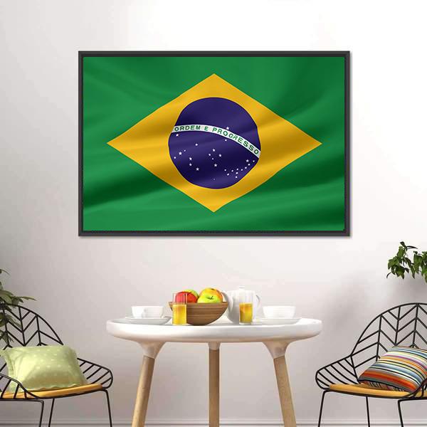 Flag Of Brazil Canvas Wall Art-3 Horizontal-Gallery Wrap-25" x 16"-Tiaracle