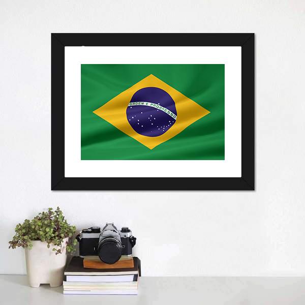 Flag Of Brazil Canvas Wall Art-1 Piece-Framed Print-20" x 16"-Tiaracle