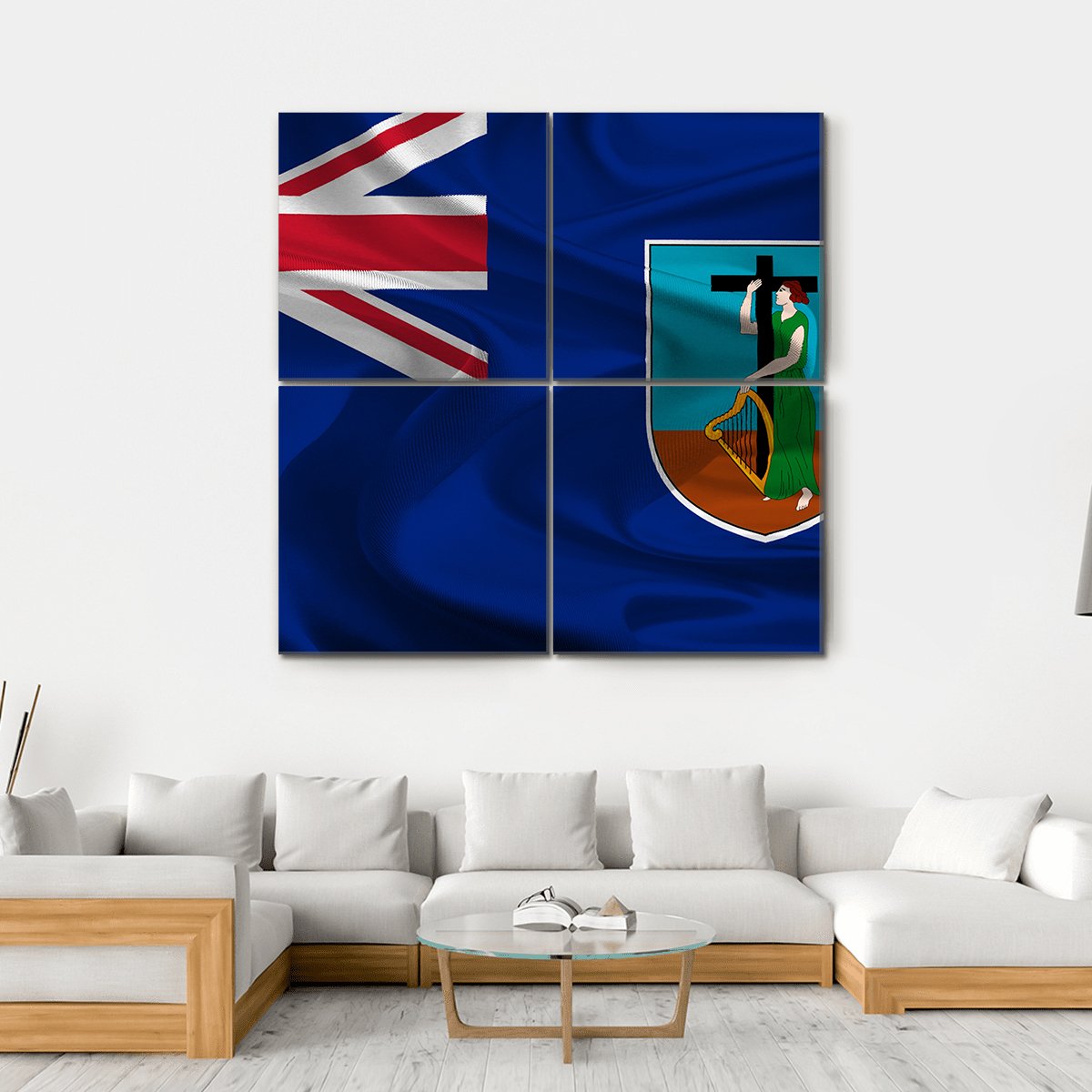 Flag Of British Overseas Territory Montserrat Canvas Wall Art-4 Square-Gallery Wrap-17" x 17"-Tiaracle