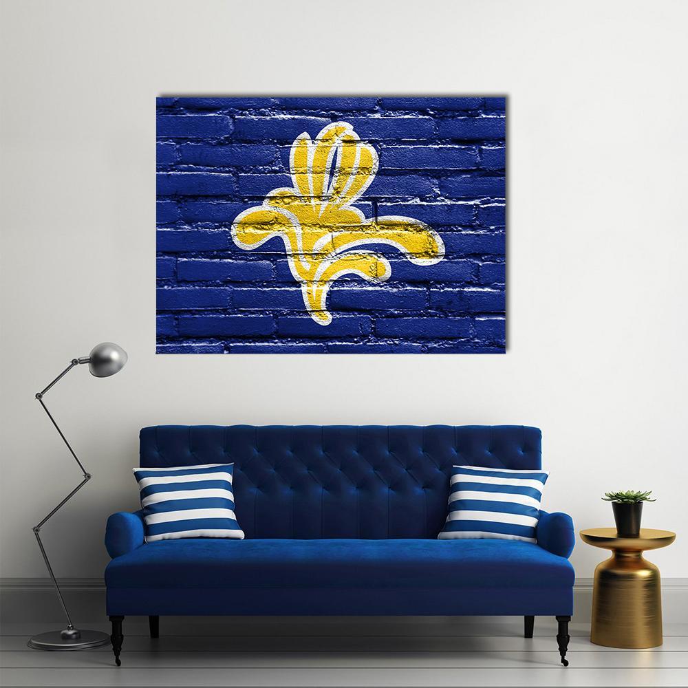 Brussels-capital Region Flag Canvas Wall Art in white, yellow and blue, single panel hung on a wall