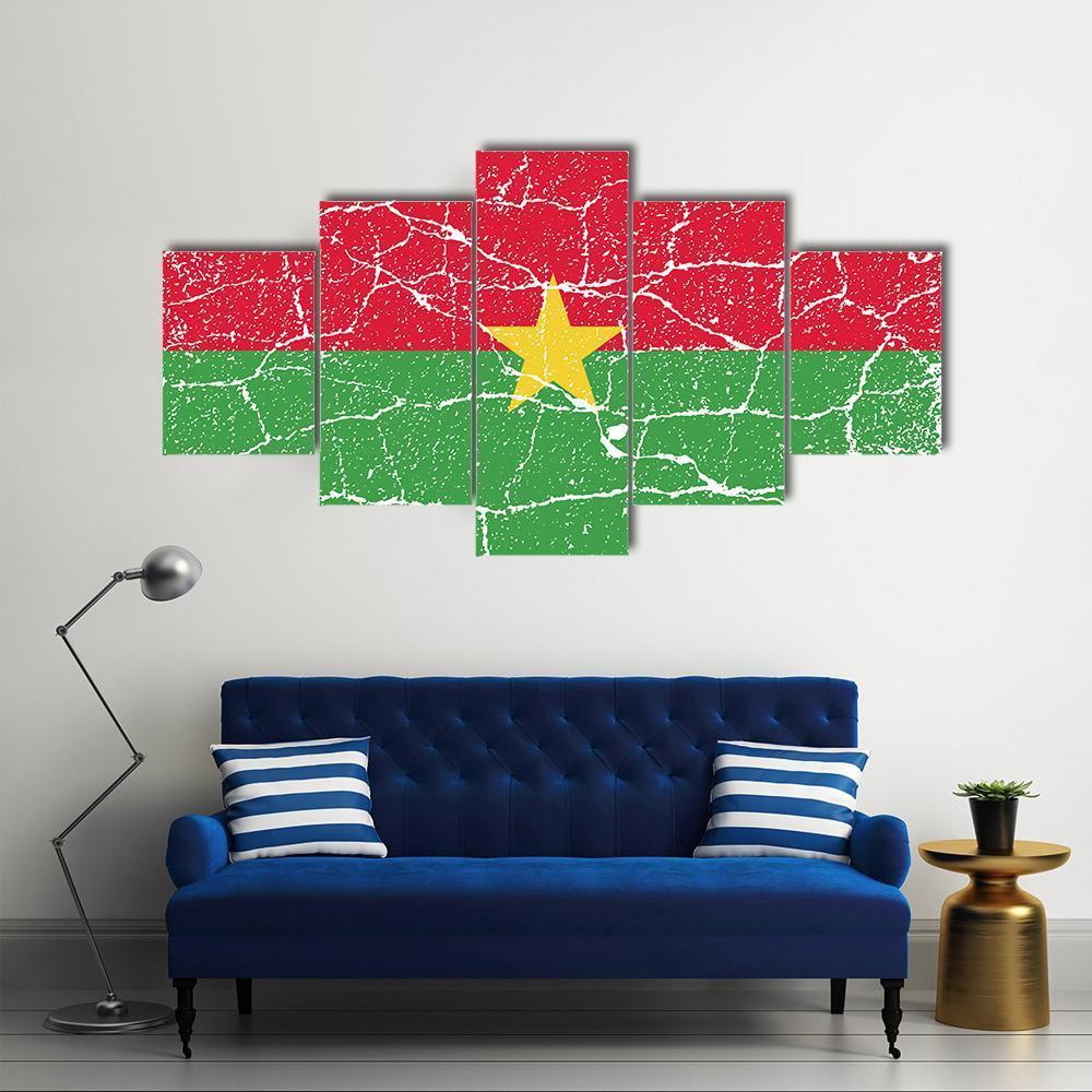 Flag Of Burkina Faso Canvas Wall Art-5 Star-Gallery Wrap-62" x 32"-Tiaracle