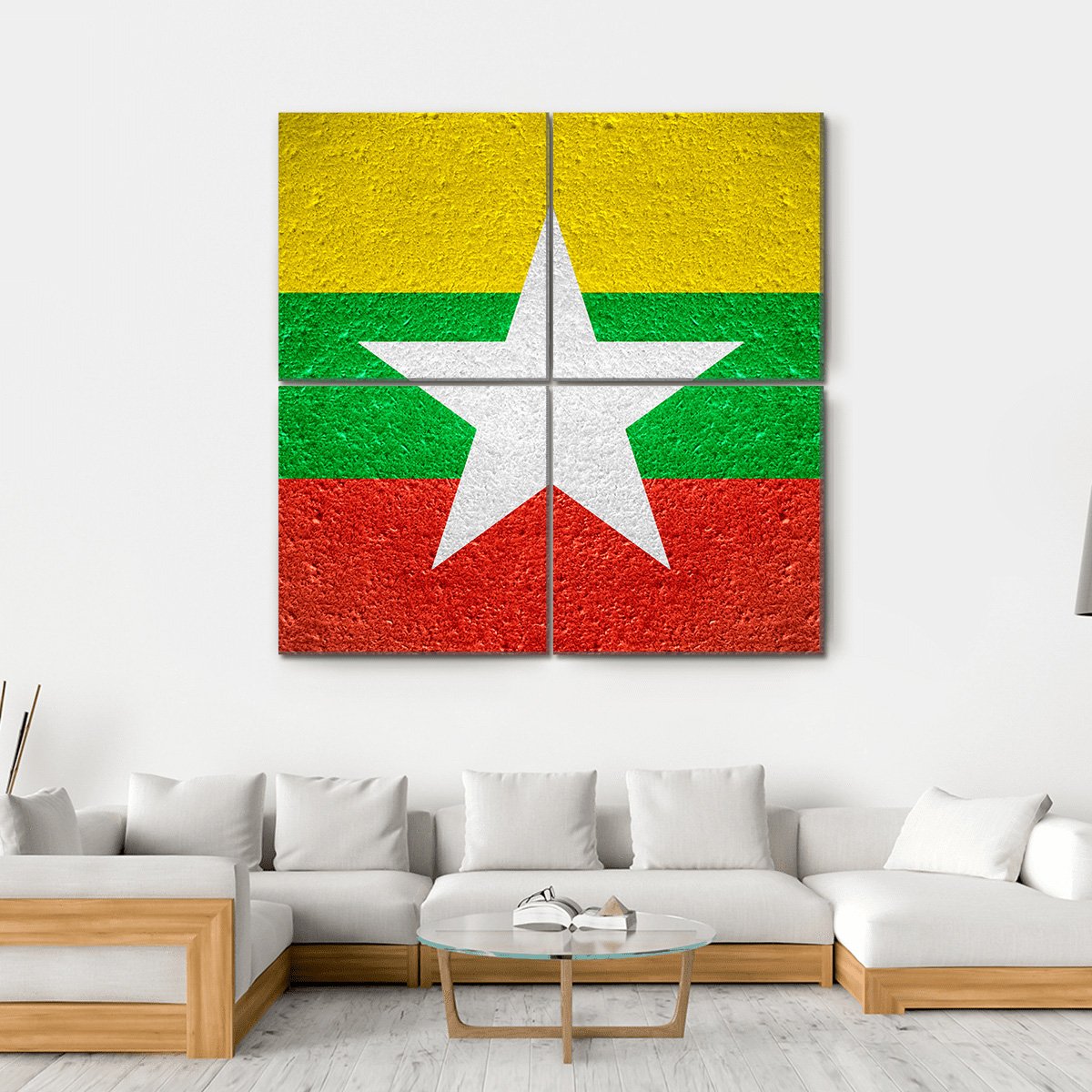 Flag Of Burma Canvas Wall Art-4 Square-Gallery Wrap-17" x 17"-Tiaracle