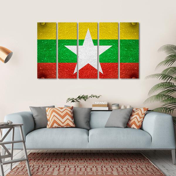 Flag Of Burma Canvas Wall Art-5 Horizontal-Gallery Wrap-22" x 12"-Tiaracle