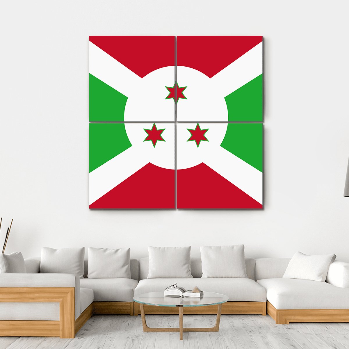 Flag Of Burundi Canvas Wall Art-4 Square-Gallery Wrap-17" x 17"-Tiaracle
