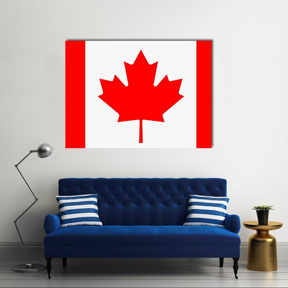 Canadian Flag Canvas Wall Art in white and red, single panel hung on a wall