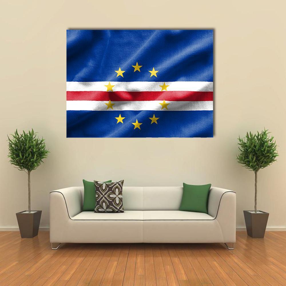 Cape Verde Flag Canvas Wall Art in white, red and blue, single panel hung on a wall