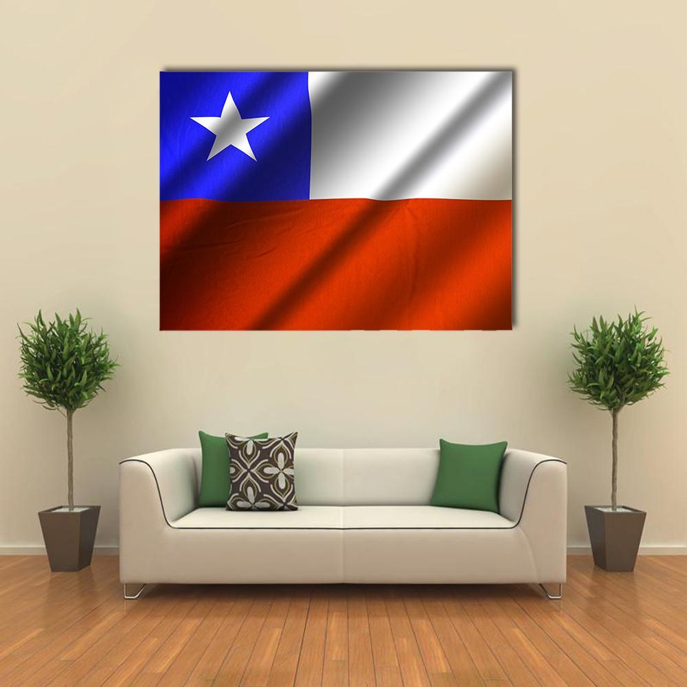 Modern Abstract Chilean Flag Canvas Wall Art in white, red and blue, single panel hung on a wall
