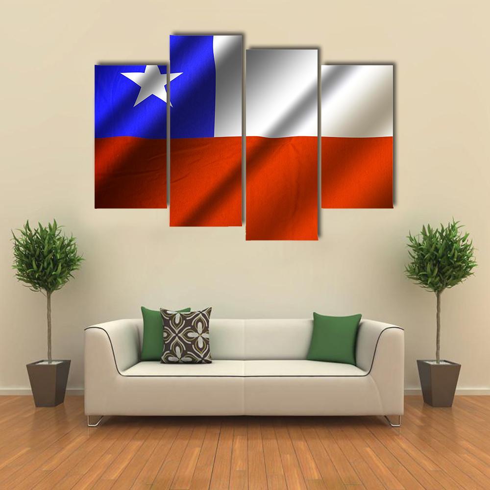 Modern Abstract Chilean Flag Canvas Wall Art in white, red and blue, hung on a wall