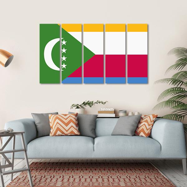 Flag Of Comoros Canvas Wall Art-5 Horizontal-Gallery Wrap-22" x 12"-Tiaracle