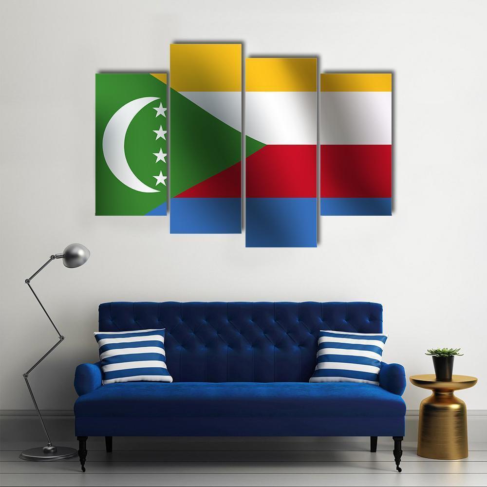 Flag Of Comoros Canvas Wall Art-4 Pop-Gallery Wrap-50" x 32"-Tiaracle