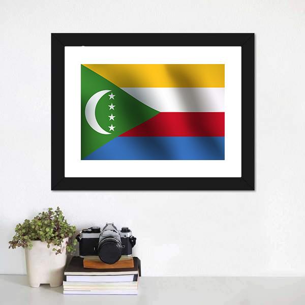 Flag Of Comoros Canvas Wall Art-1 Piece-Framed Print-20" x 16"-Tiaracle