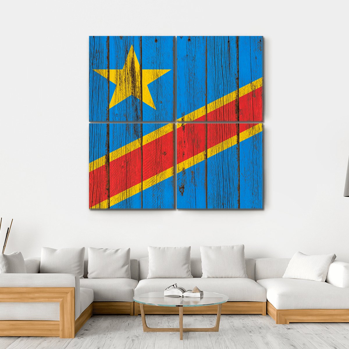 Flag Of Congo Canvas Wall Art-4 Square-Gallery Wrap-17" x 17"-Tiaracle