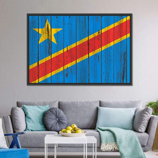 Flag Of Congo Canvas Wall Art-5 Horizontal-Gallery Wrap-22" x 12"-Tiaracle
