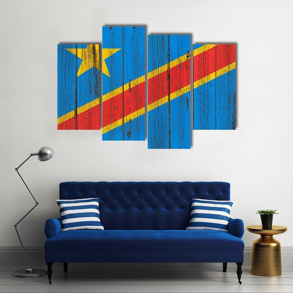 Flag Of Congo Canvas Wall Art-4 Pop-Gallery Wrap-50" x 32"-Tiaracle