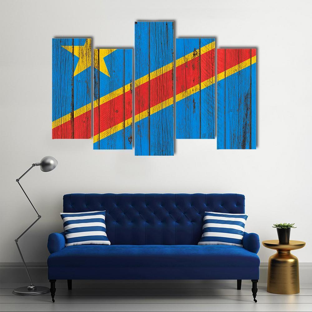 Flag Of Congo Canvas Wall Art-5 Pop-Gallery Wrap-47" x 32"-Tiaracle