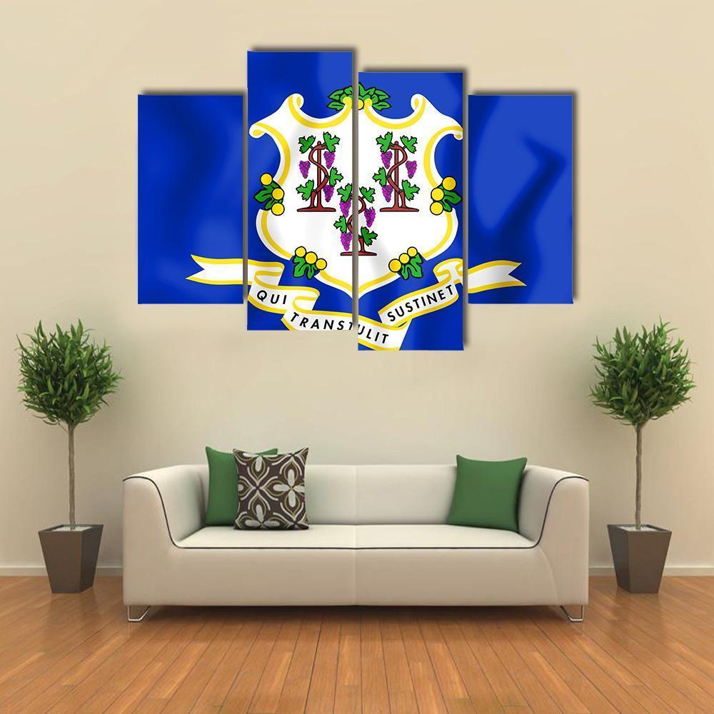 Flag Of Connecticut Canvas Wall Art-4 Pop-Gallery Wrap-50&quot; x 32&quot;-Tiaracle