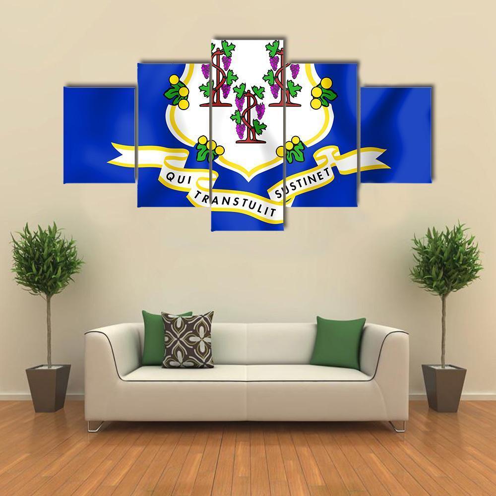 Flag Of Connecticut Canvas Wall Art-5 Star-Gallery Wrap-62&quot; x 32&quot;-Tiaracle