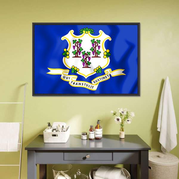 Flag Of Connecticut Canvas Wall Art-1 Piece-Floating Frame-24&quot; x 16&quot;-Tiaracle