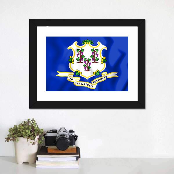 Flag Of Connecticut Canvas Wall Art-1 Piece-Framed Print-20&quot; x 16&quot;-Tiaracle