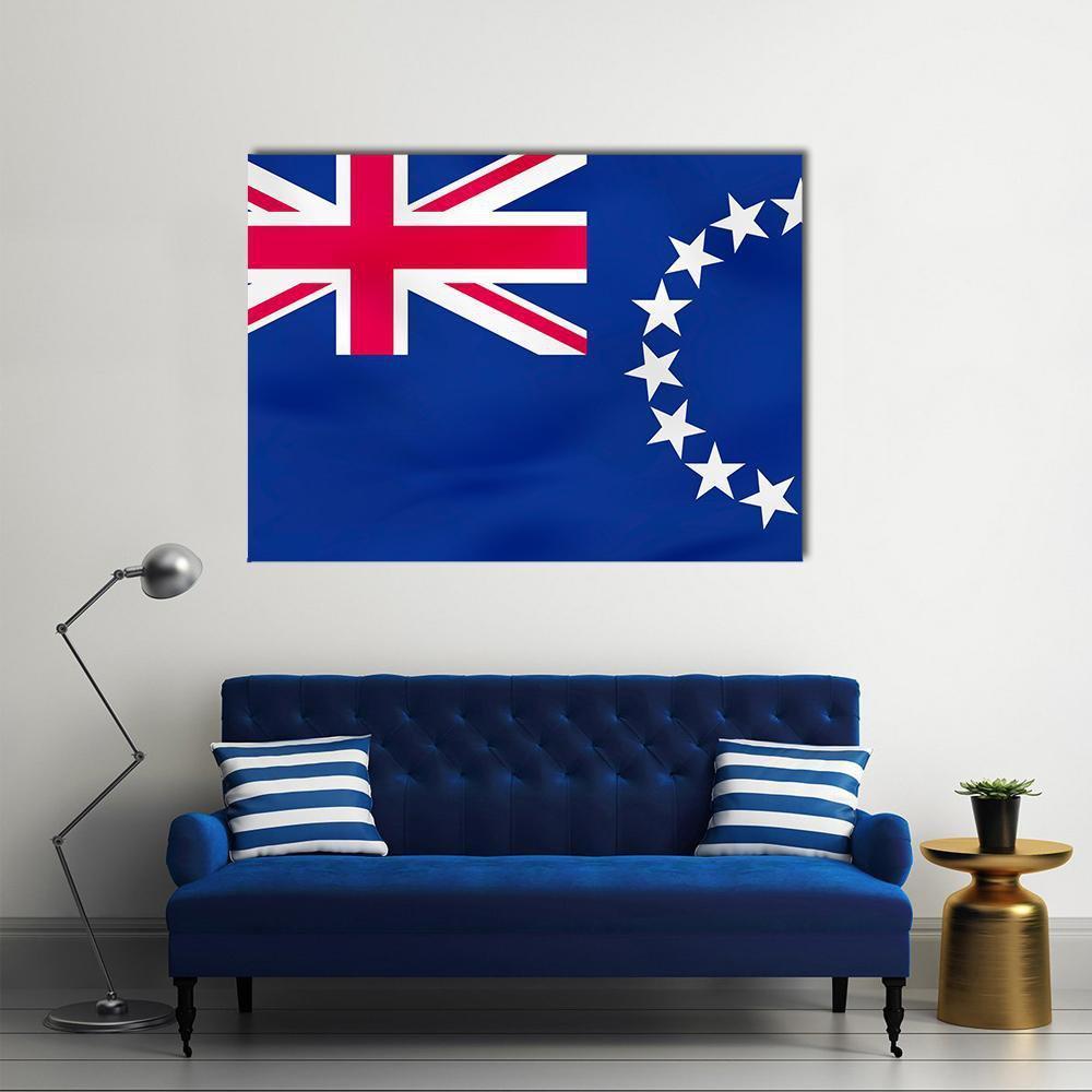 Cook Islands Flag with Circle of Stars Canvas Wall Art in white, red and blue, single panel hung on a wall