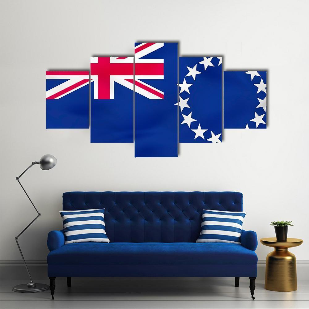 Flag Of Cook Islands Canvas Wall Art-5 Star-Gallery Wrap-62" x 32"-Tiaracle