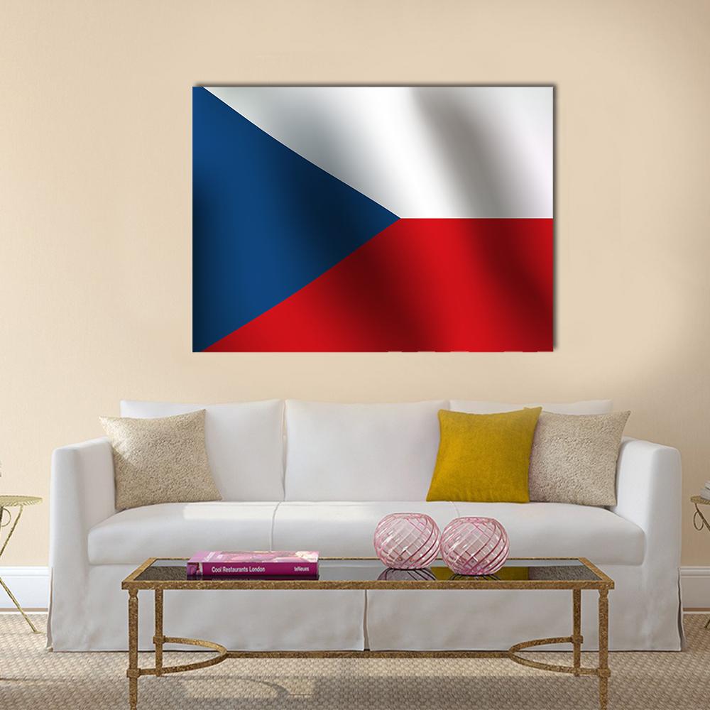 Waving Czech Republic Flag Canvas Wall Art in white, red and blue, single panel hung on a wall