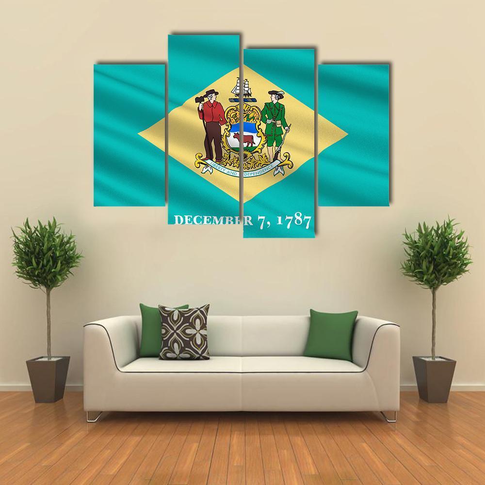 Flag Of Delaware Canvas Wall Art-1 Piece-Gallery Wrap-48" x 32"-Tiaracle