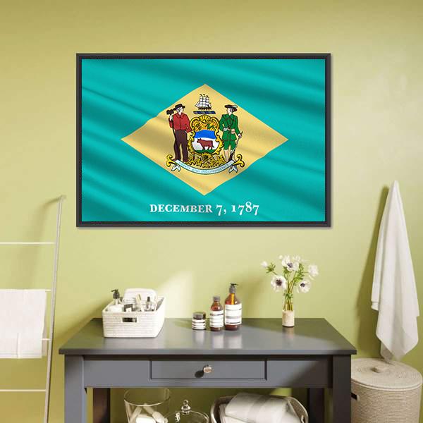 Flag Of Delaware Canvas Wall Art-1 Piece-Floating Frame-24" x 16"-Tiaracle