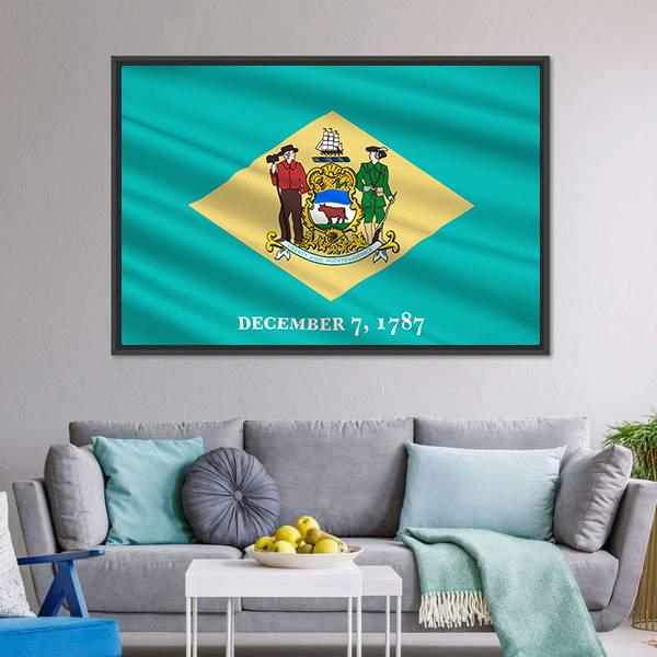 Flag Of Delaware Canvas Wall Art-3 Horizontal-Gallery Wrap-25" x 16"-Tiaracle