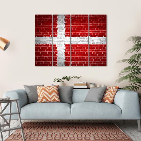 Flag Of Denmark Canvas Wall Art-4 Horizontal-Gallery Wrap-34" x 24"-Tiaracle