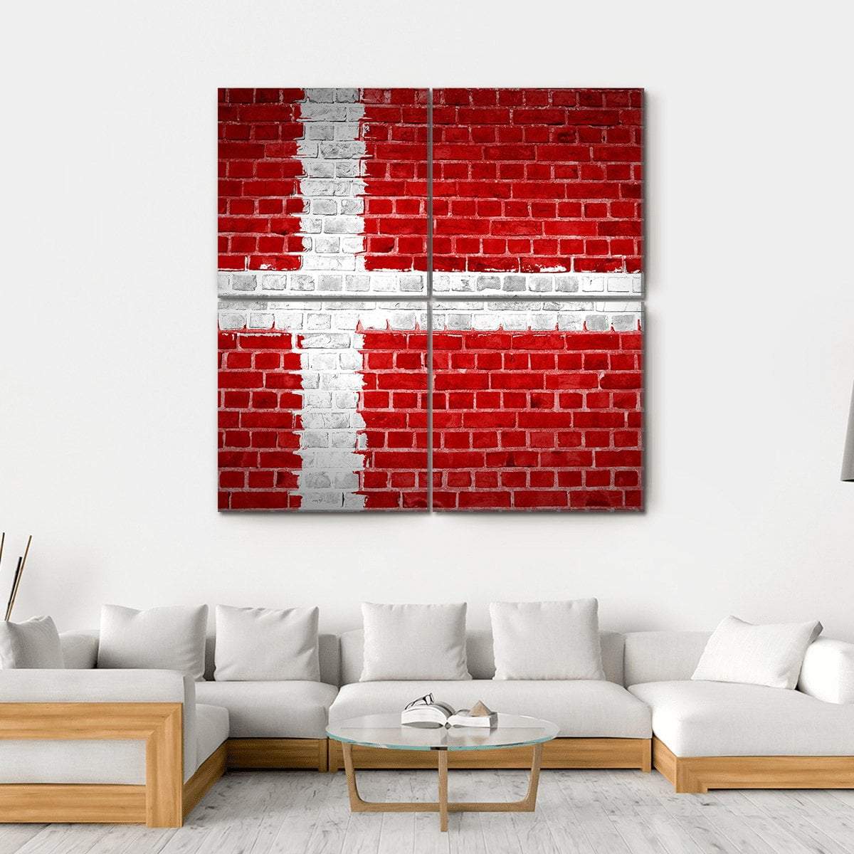 Flag Of Denmark Canvas Wall Art-4 Square-Gallery Wrap-17" x 17"-Tiaracle