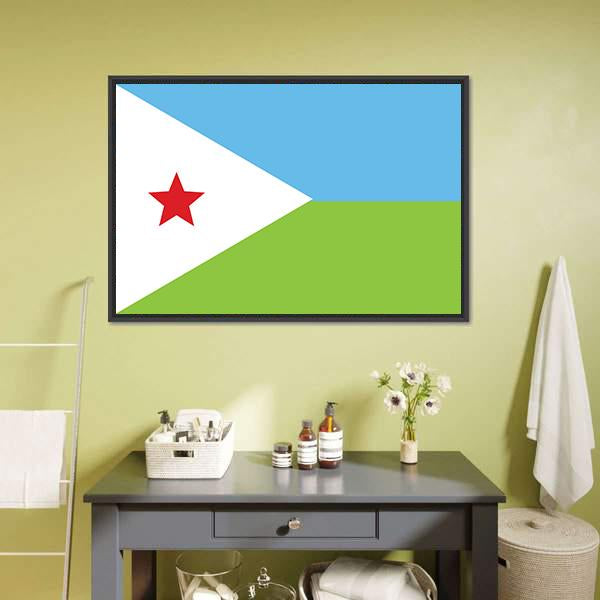 Flag Of Djibouti Canvas Wall Art-1 Piece-Floating Frame-24" x 16"-Tiaracle