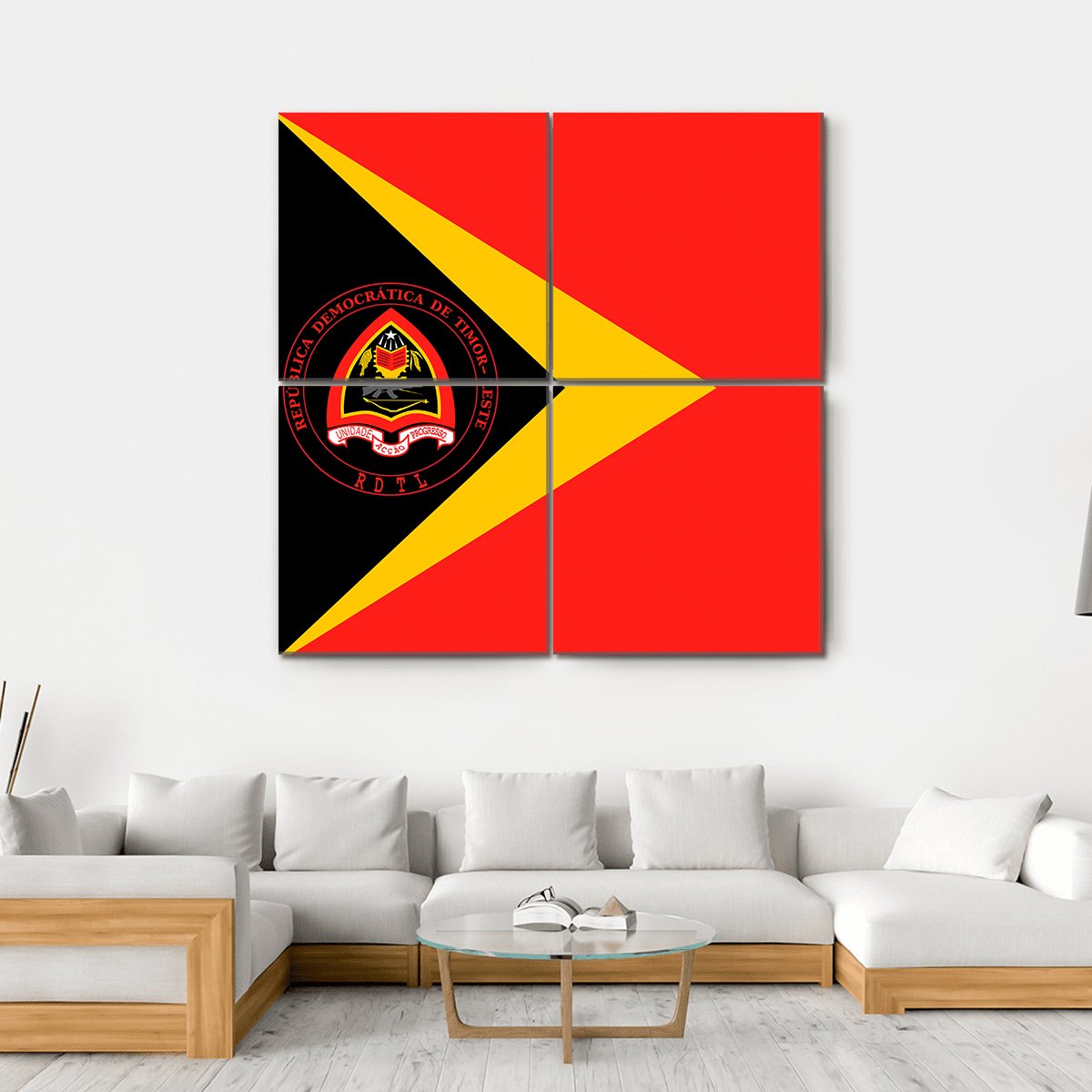 Flag Of East Timor Canvas Wall Art-4 Square-Gallery Wrap-17" x 17"-Tiaracle