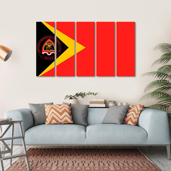 Flag Of East Timor Canvas Wall Art-5 Horizontal-Gallery Wrap-22" x 12"-Tiaracle