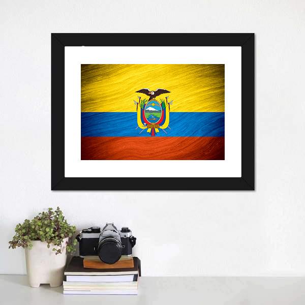 Flag Of Ecuador Canvas Wall Art-1 Piece-Framed Print-20" x 16"-Tiaracle