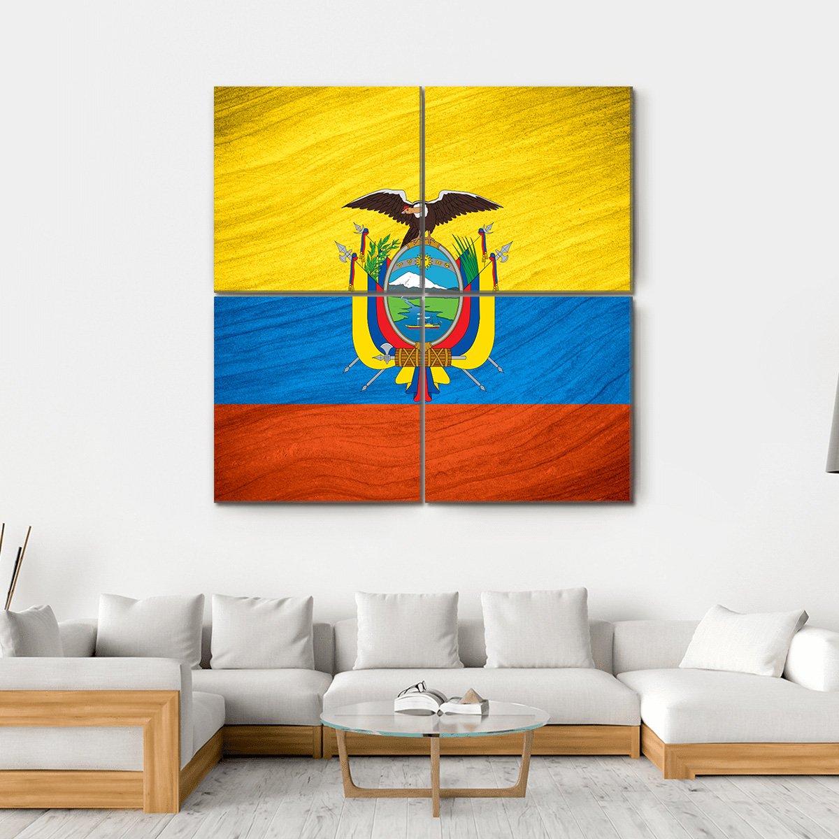 Flag Of Ecuador Canvas Wall Art-4 Square-Gallery Wrap-17" x 17"-Tiaracle