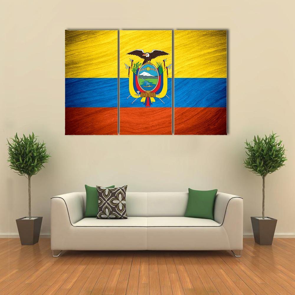 Flag Of Ecuador Canvas Wall Art-3 Horizontal-Gallery Wrap-37" x 24"-Tiaracle