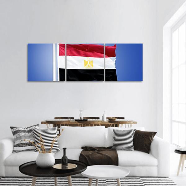 Egyptian Flag with Eagle of Saladin Panoramic Canvas Wall Art in black, white and red, hung on a wall