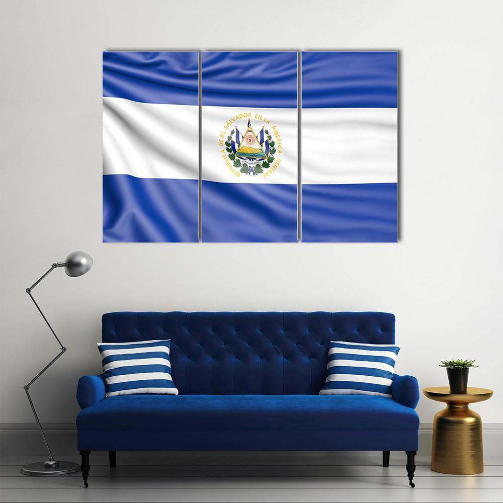 Flag Of El Salvador Canvas Wall Art-3 Horizontal-Gallery Wrap-37" x 24"-Tiaracle