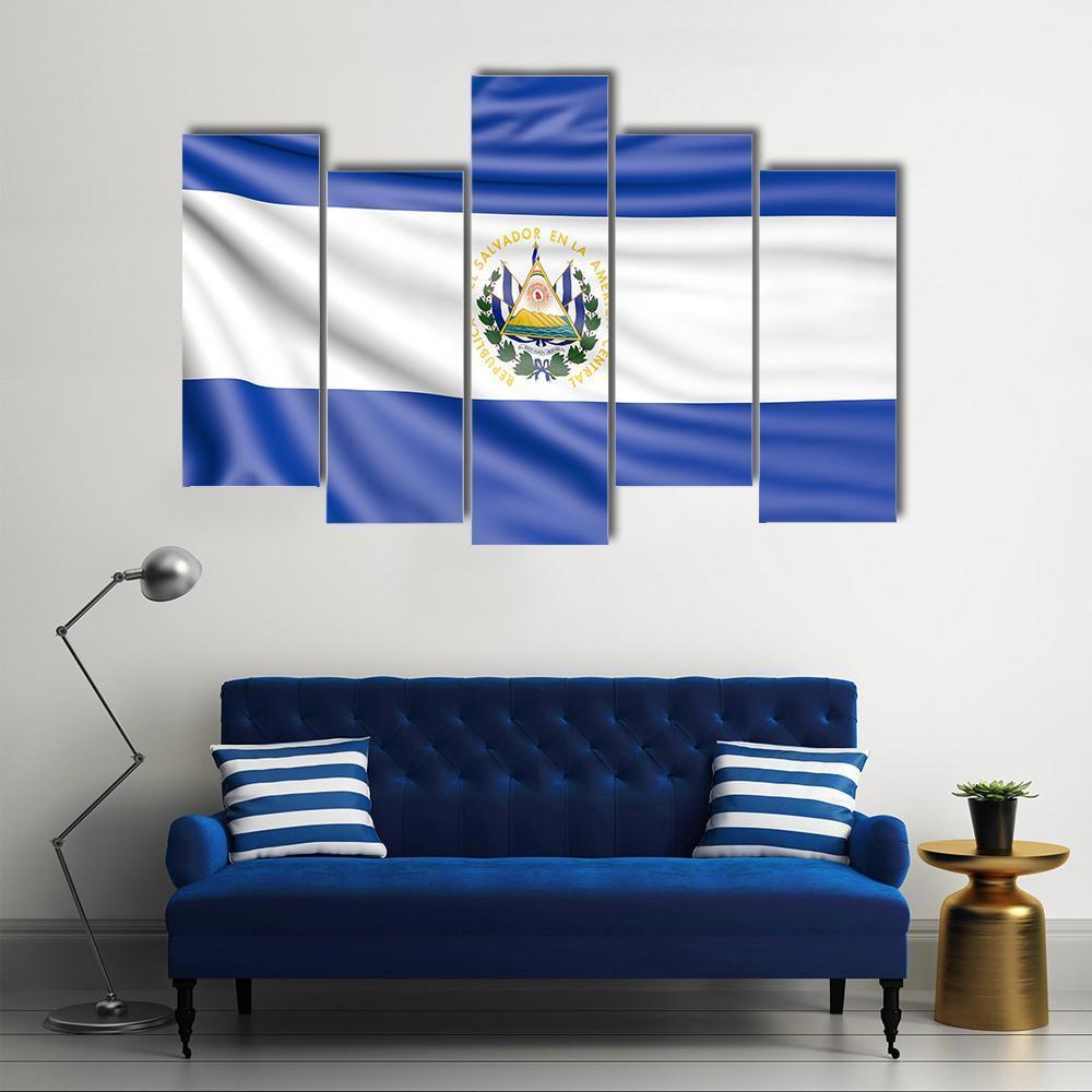 Flag Of El Salvador Canvas Wall Art-5 Pop-Gallery Wrap-47" x 32"-Tiaracle