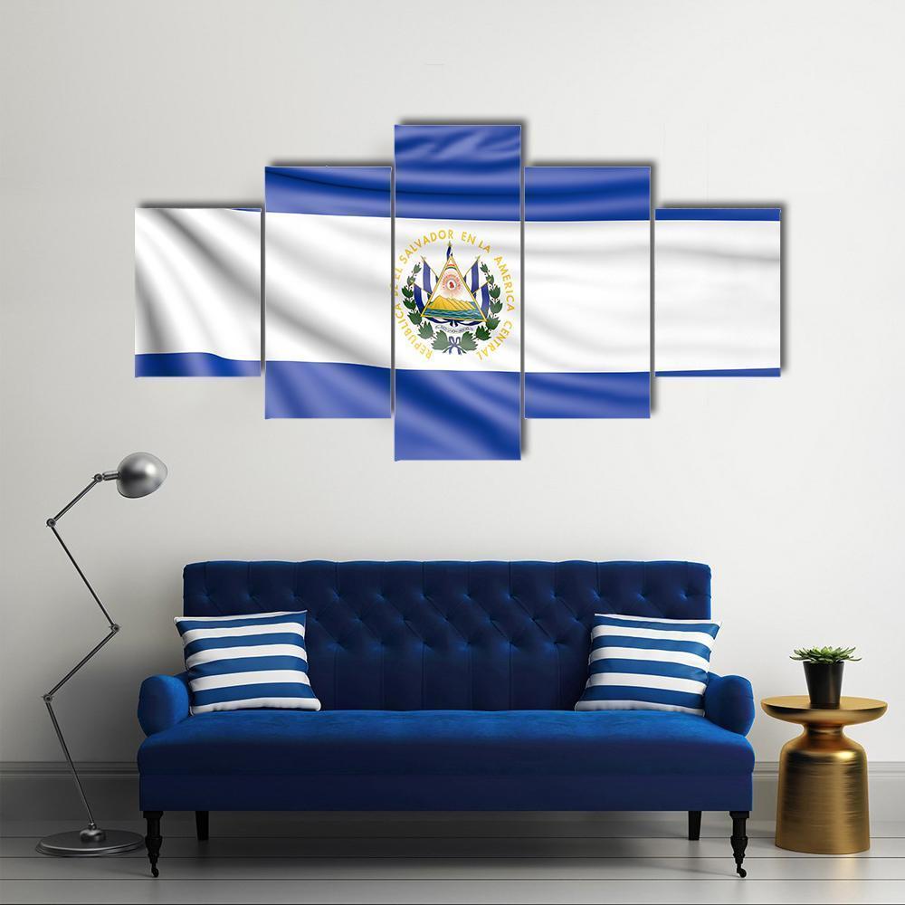 Flag Of El Salvador Canvas Wall Art-5 Star-Gallery Wrap-62" x 32"-Tiaracle