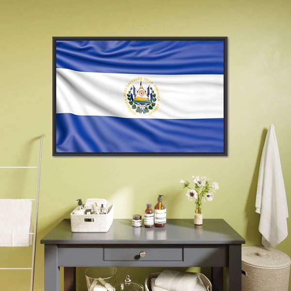 Flag Of El Salvador Canvas Wall Art-1 Piece-Floating Frame-24" x 16"-Tiaracle