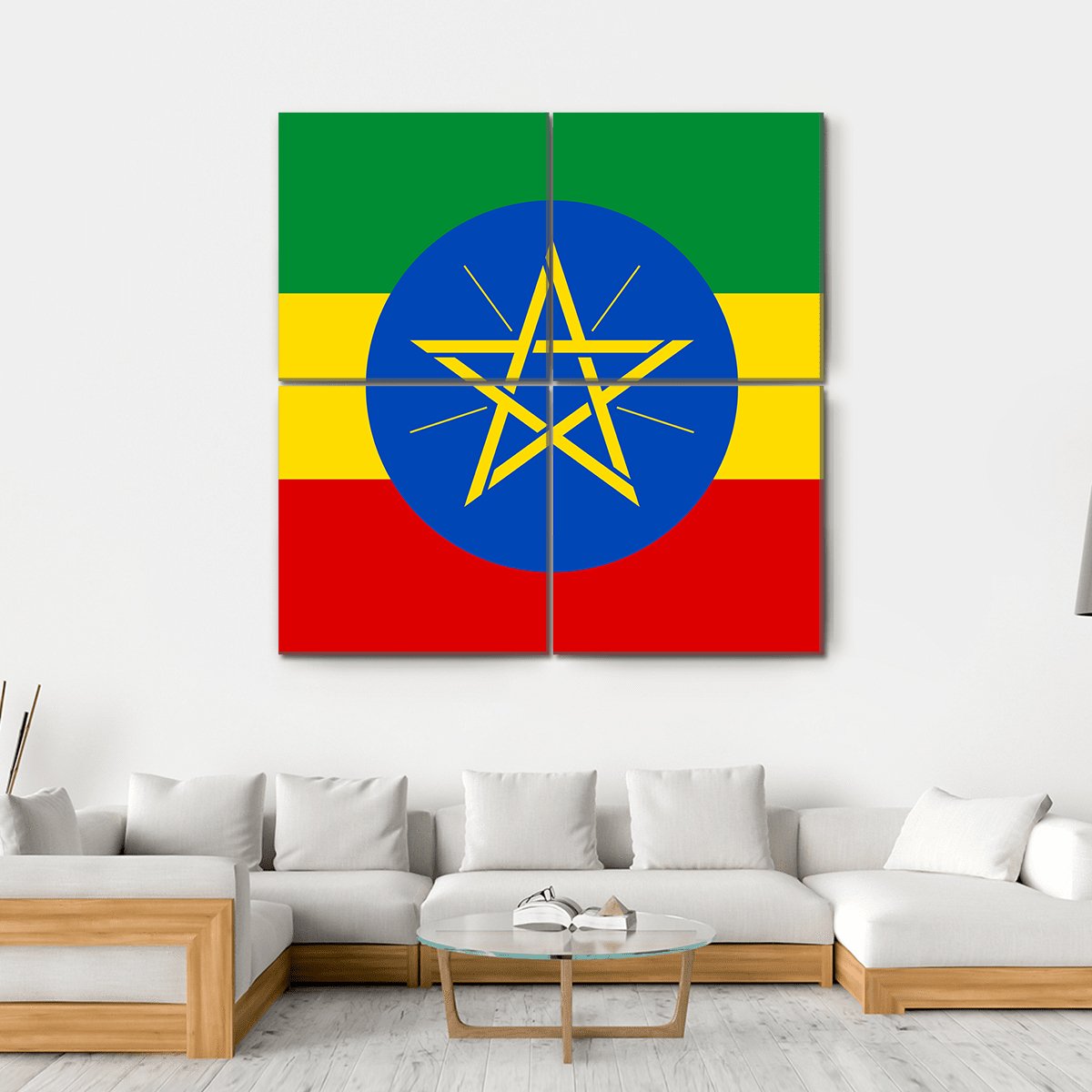 Flag Of Ethiopia Canvas Wall Art-4 Square-Gallery Wrap-17" x 17"-Tiaracle