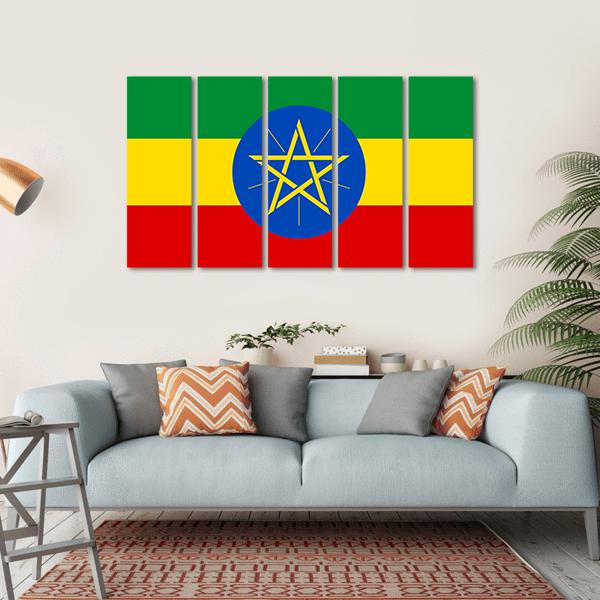Flag Of Ethiopia Canvas Wall Art-5 Horizontal-Gallery Wrap-22" x 12"-Tiaracle