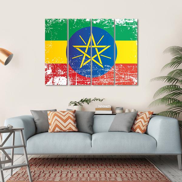 Flag Of Ethiopia Canvas Wall Art-4 Horizontal-Gallery Wrap-34" x 24"-Tiaracle