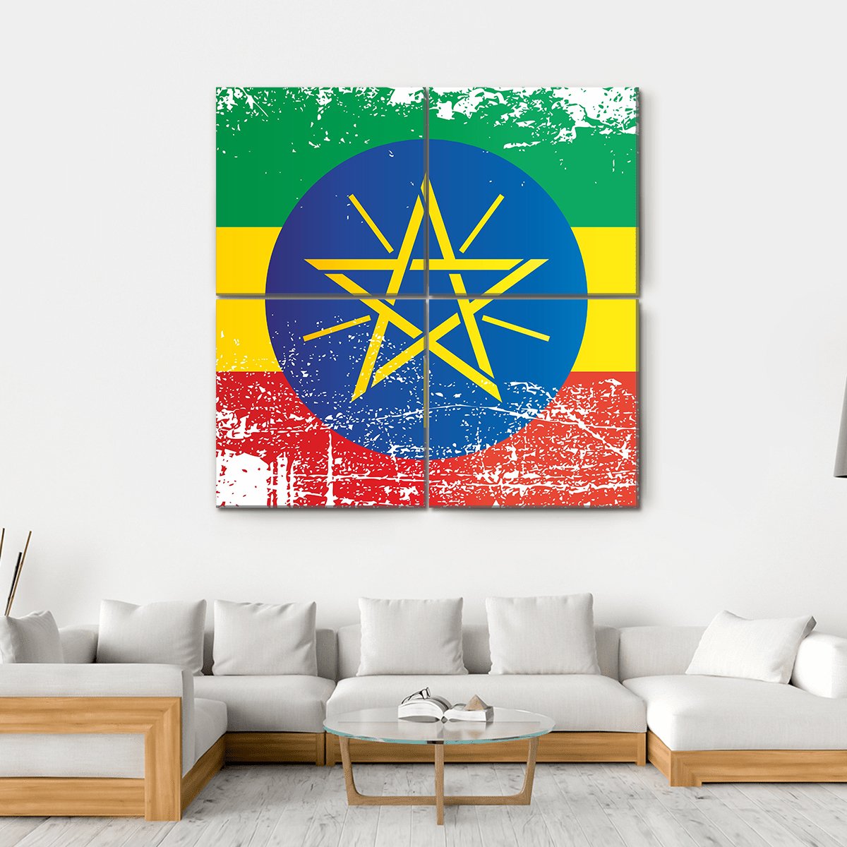 Flag Of Ethiopia Canvas Wall Art-4 Square-Gallery Wrap-17" x 17"-Tiaracle