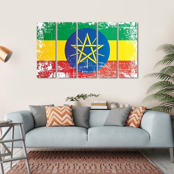 Flag Of Ethiopia Canvas Wall Art-5 Horizontal-Gallery Wrap-22" x 12"-Tiaracle