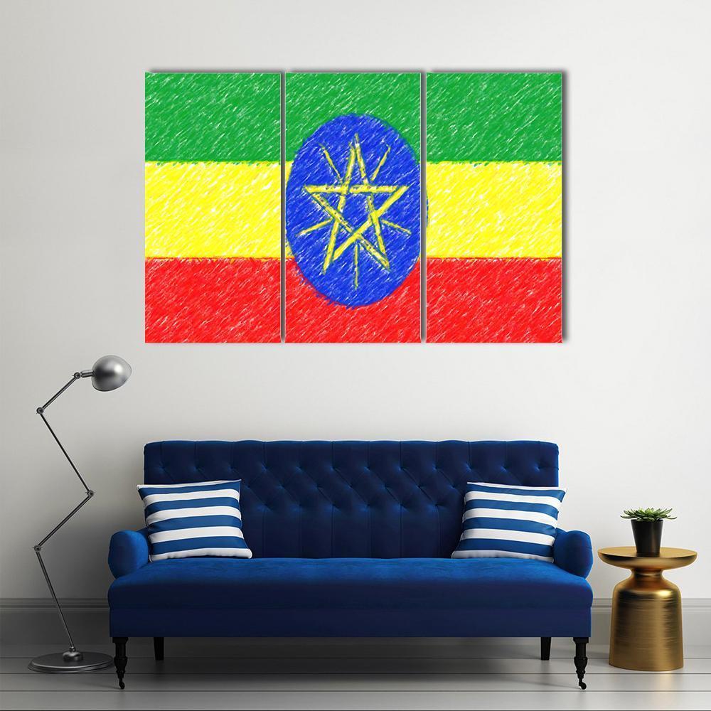 Flag Of Ethiopia Canvas Wall Art-3 Horizontal-Gallery Wrap-37" x 24"-Tiaracle