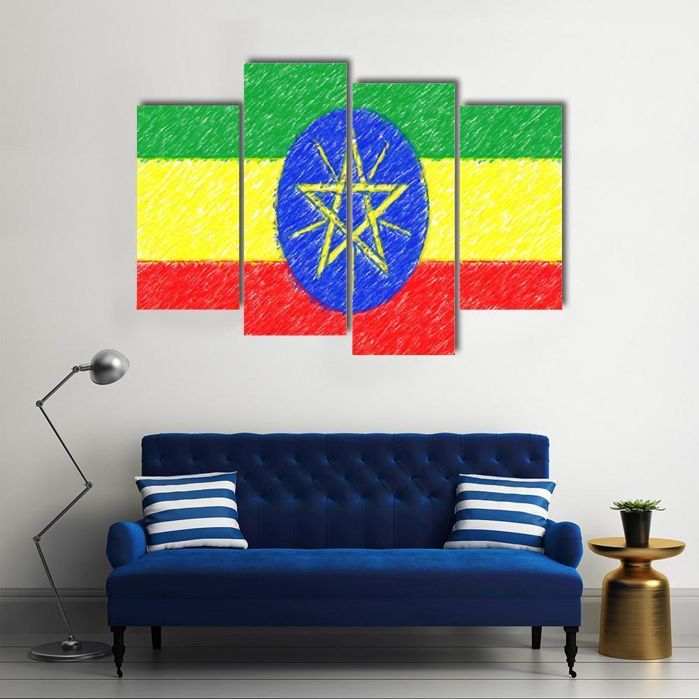 Flag Of Ethiopia Canvas Wall Art-4 Pop-Gallery Wrap-50" x 32"-Tiaracle
